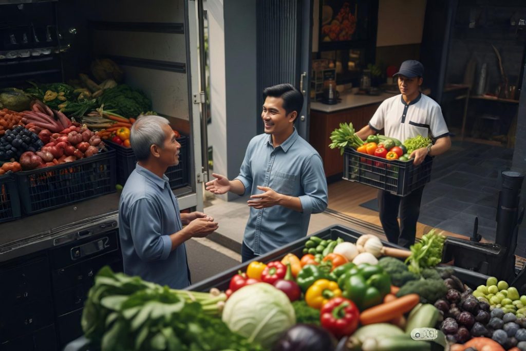 Ilustrasi pemasok mengirim sayur ke restoran