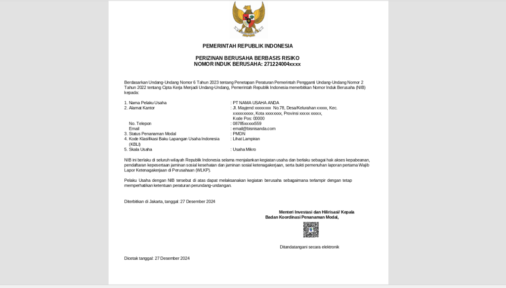 apa itu nib nomor induk berusaha